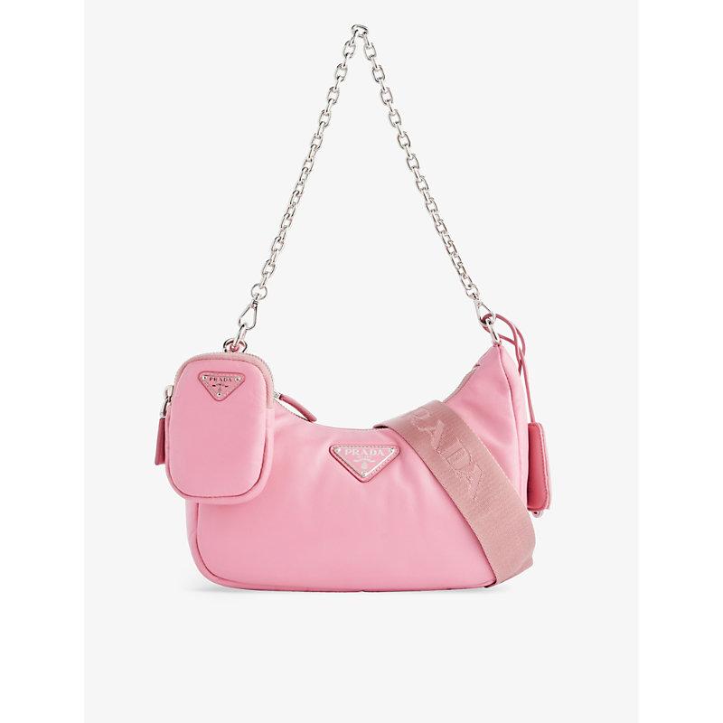 Prada Re-edition Brand-plaque Leather Shoulder Bag in Pink | Lyst