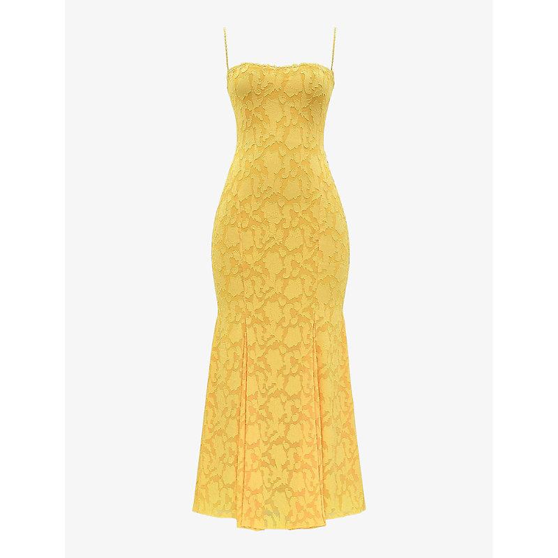 house of cb yellow lace dress 'Joan' Apricot Lace Up Back Maxi Dress