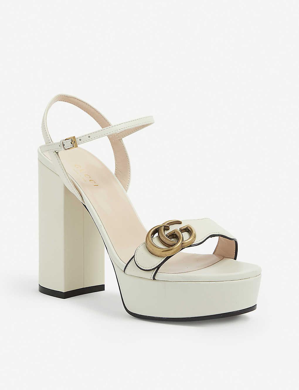 Gucci Marmont 85 Buckle Leather Platform Sandals in White - Lyst