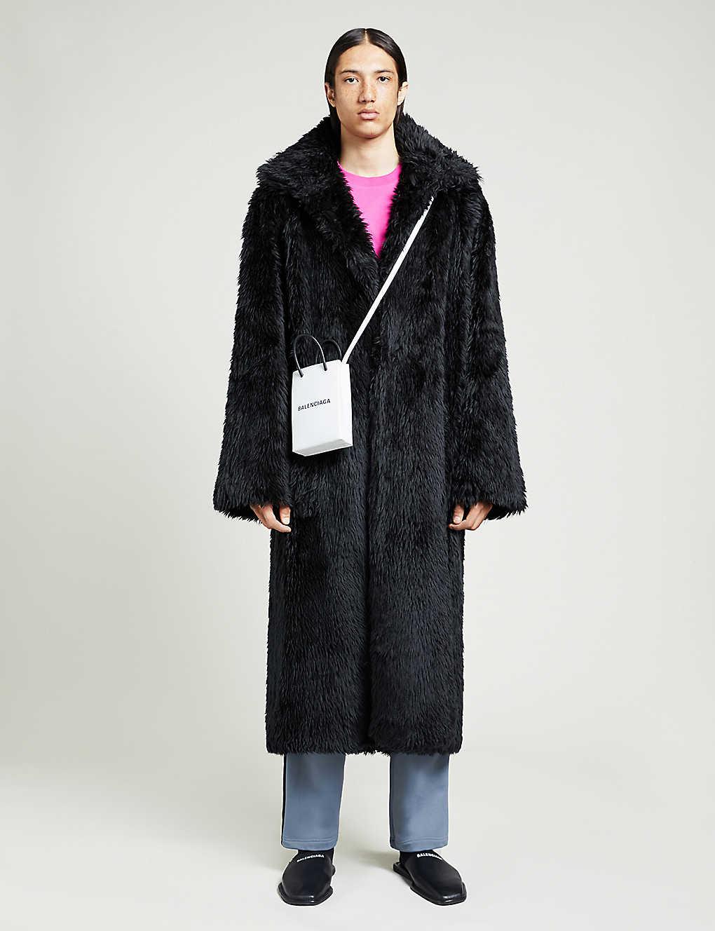 Balenciaga Single-breasted Oversized Faux-fur Coat in Black for Men - Lyst