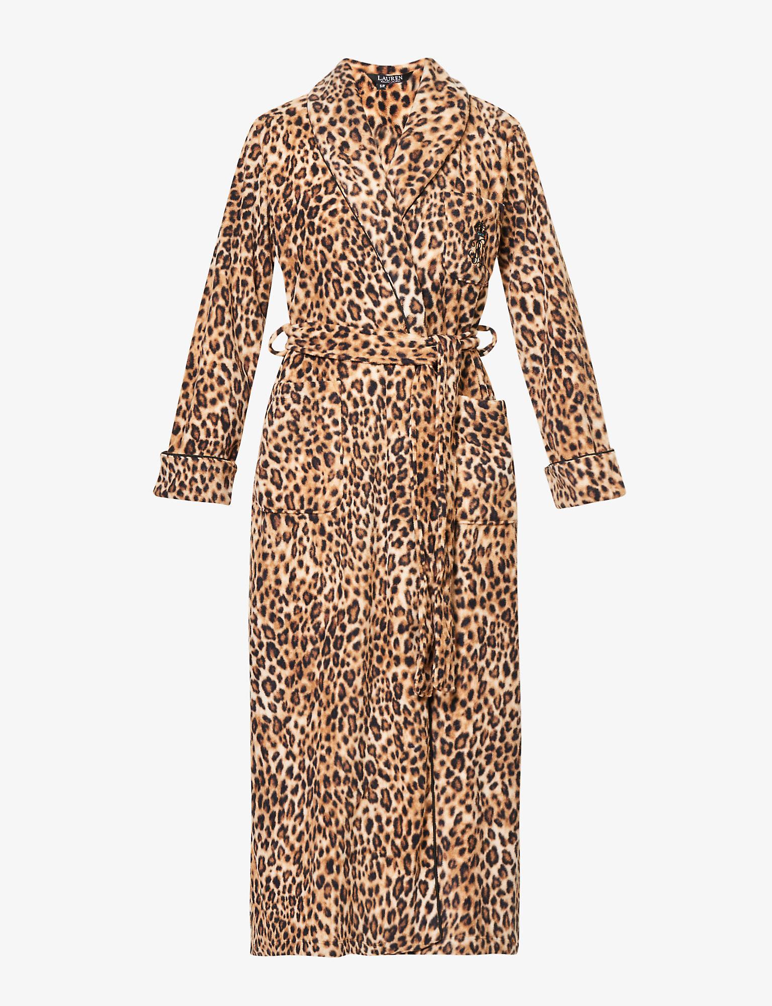 Lauren by Ralph Lauren Leopardprint Logoembroidered Fleece Robe in
