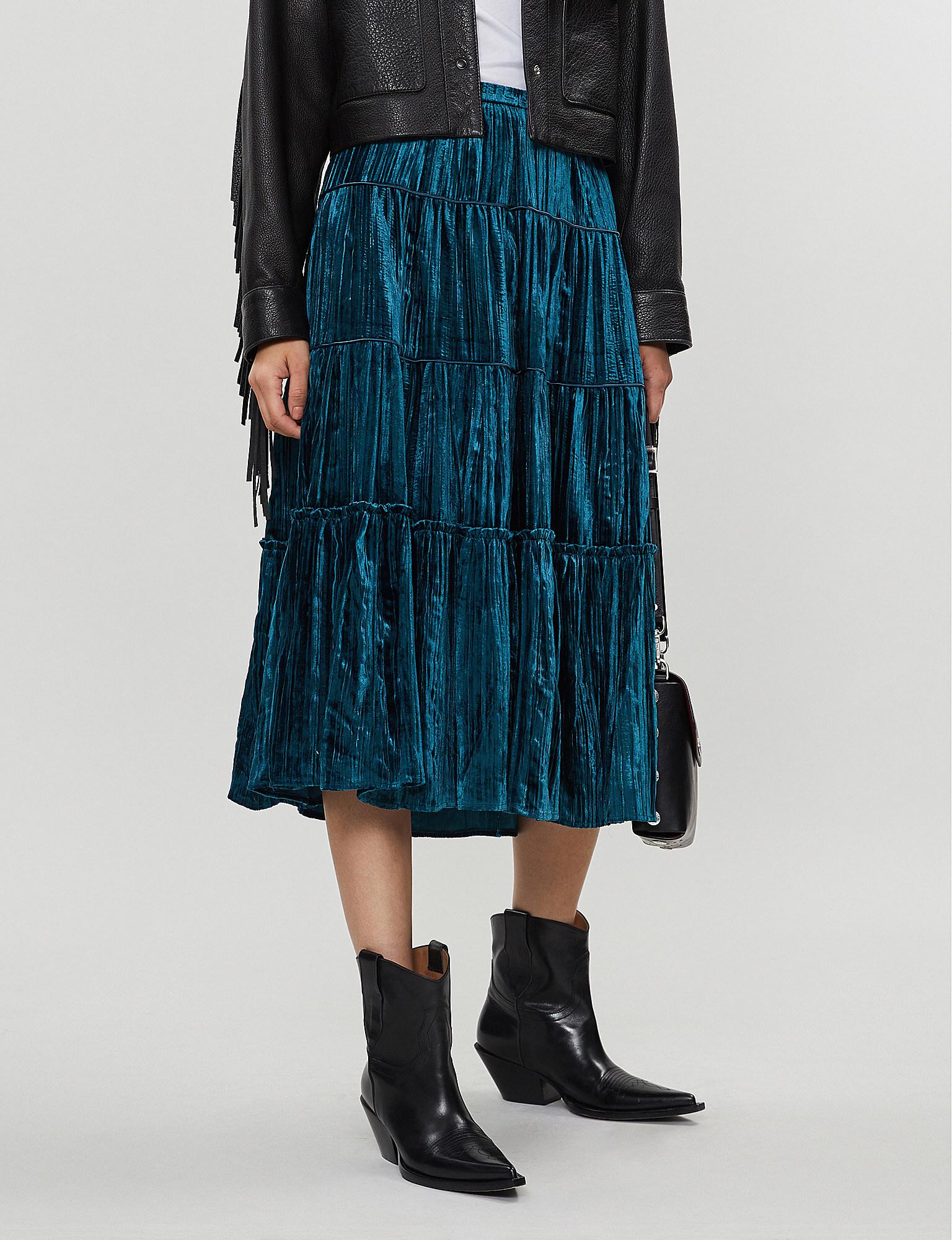 crushed velvet midi skirt