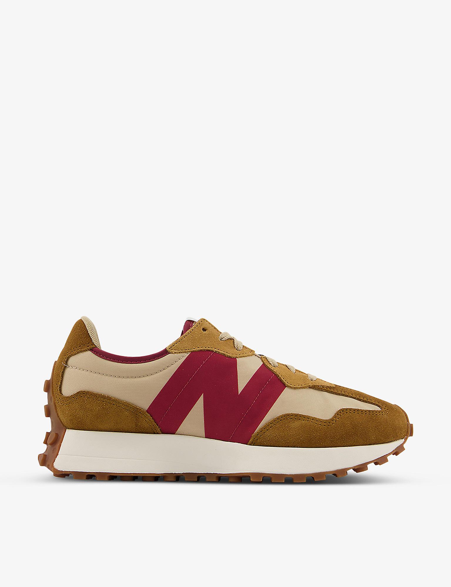 new balance 327 tan & burgundy mesh trainers