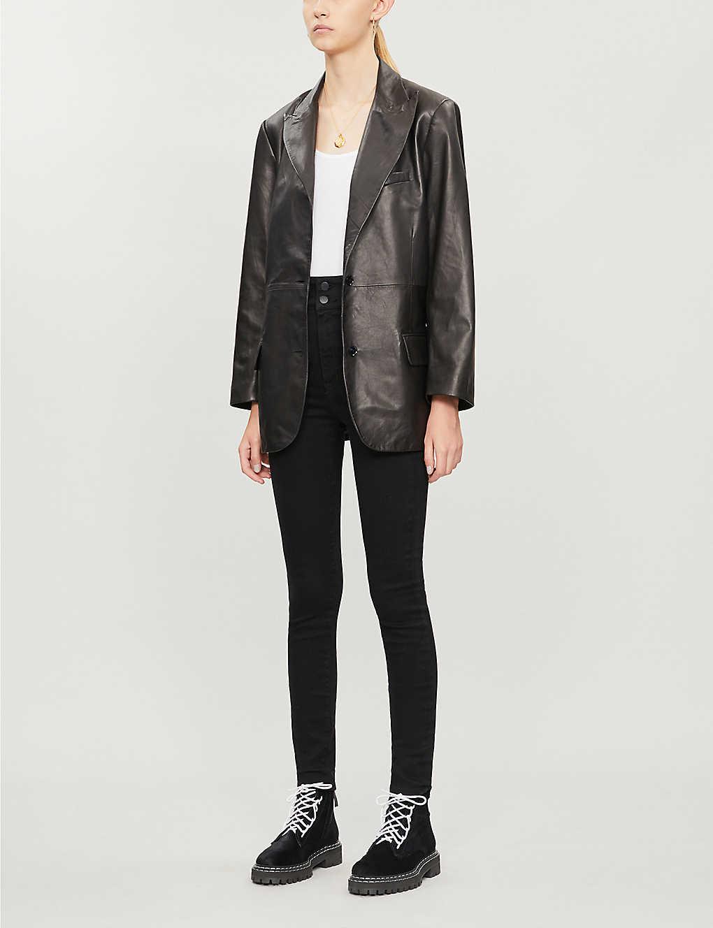 J Brand X Elsa Hosk Birthday Single-breasted Leather Blazer in Black | Lyst