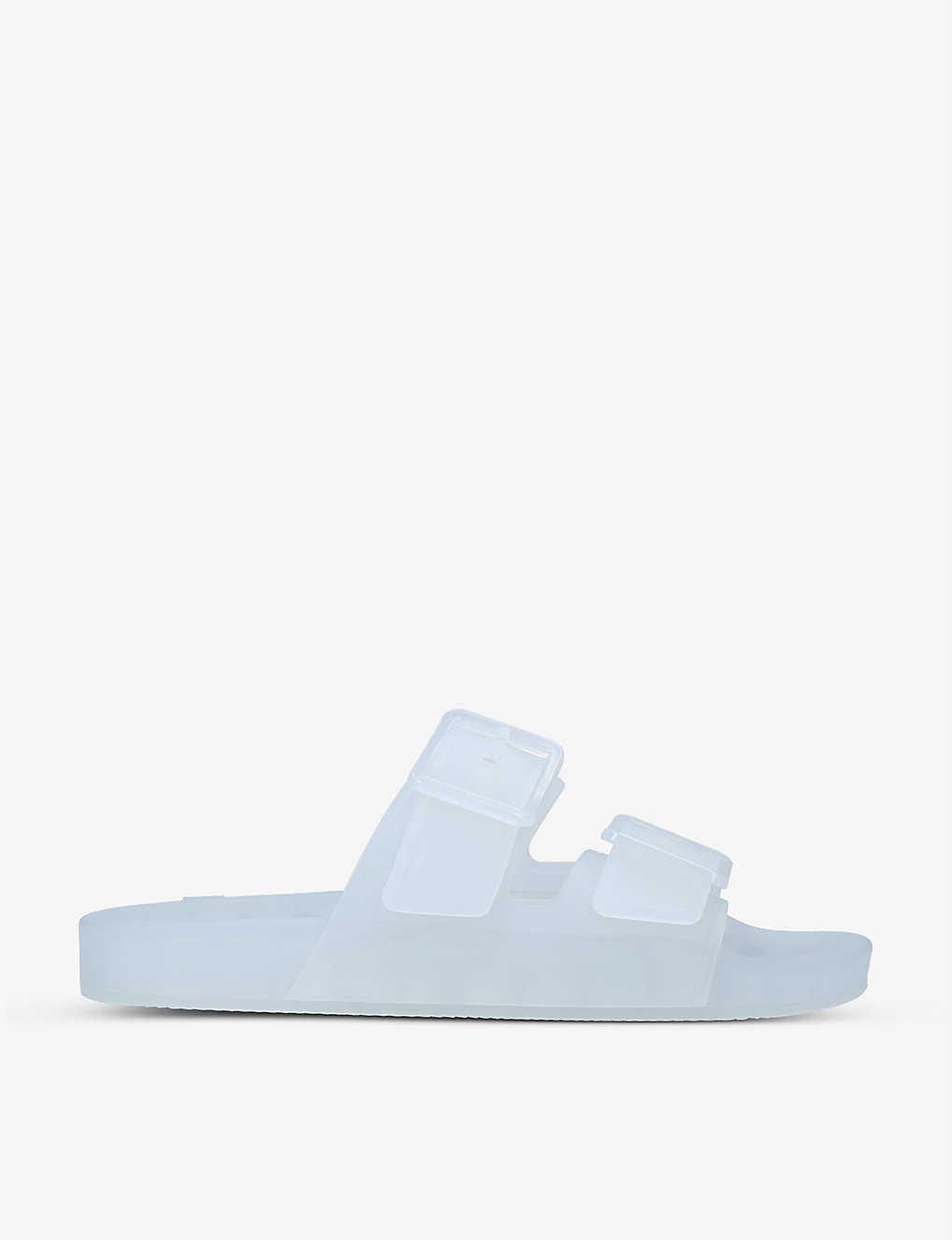 white platform sliders