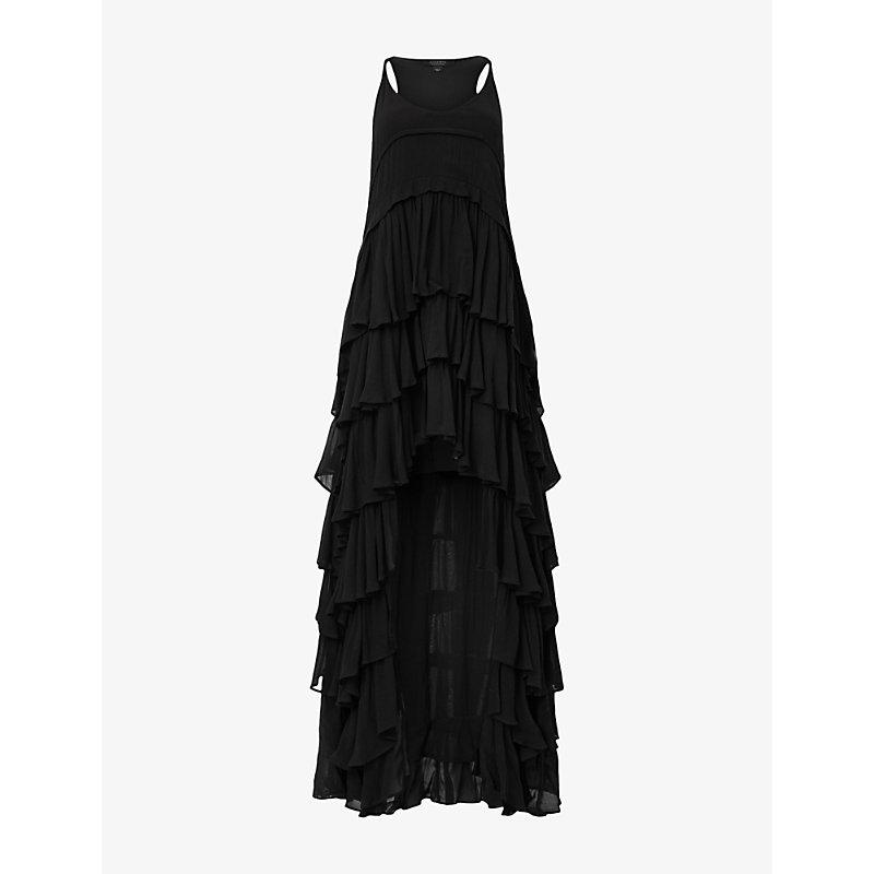 calvary maxi dress black AllSaints Women's Cavarly Tiered Lace Maxi Dress, Black, Size 2