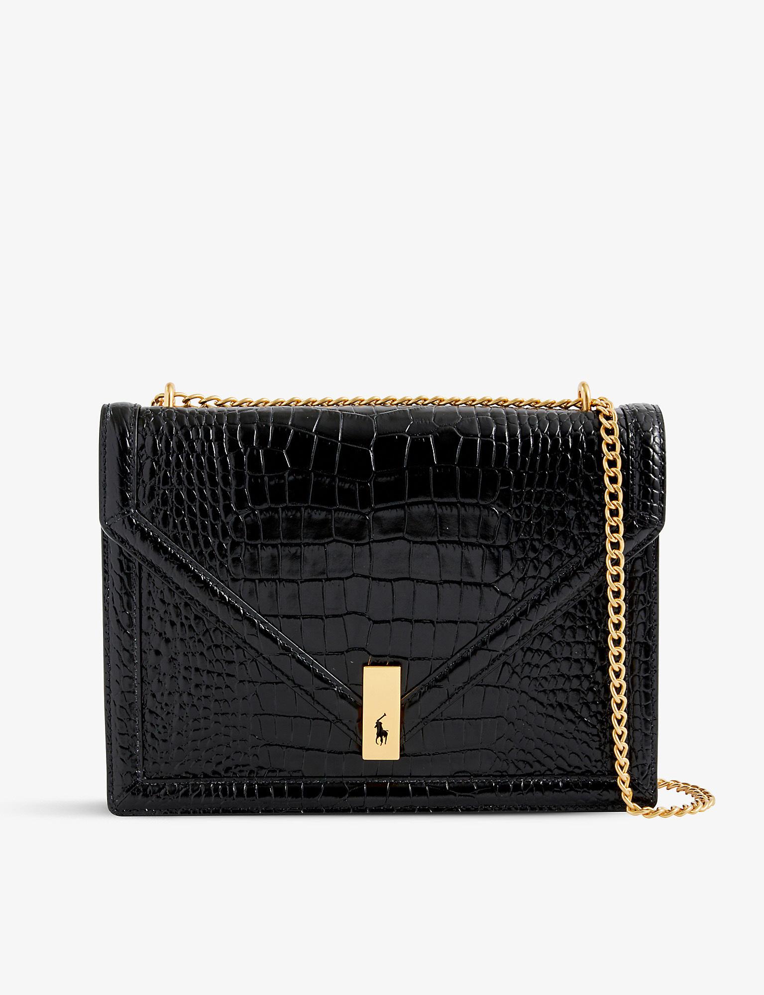 Polo Ralph Lauren Id Croc-embossed Leather Wallet On A Chain in Black ...
