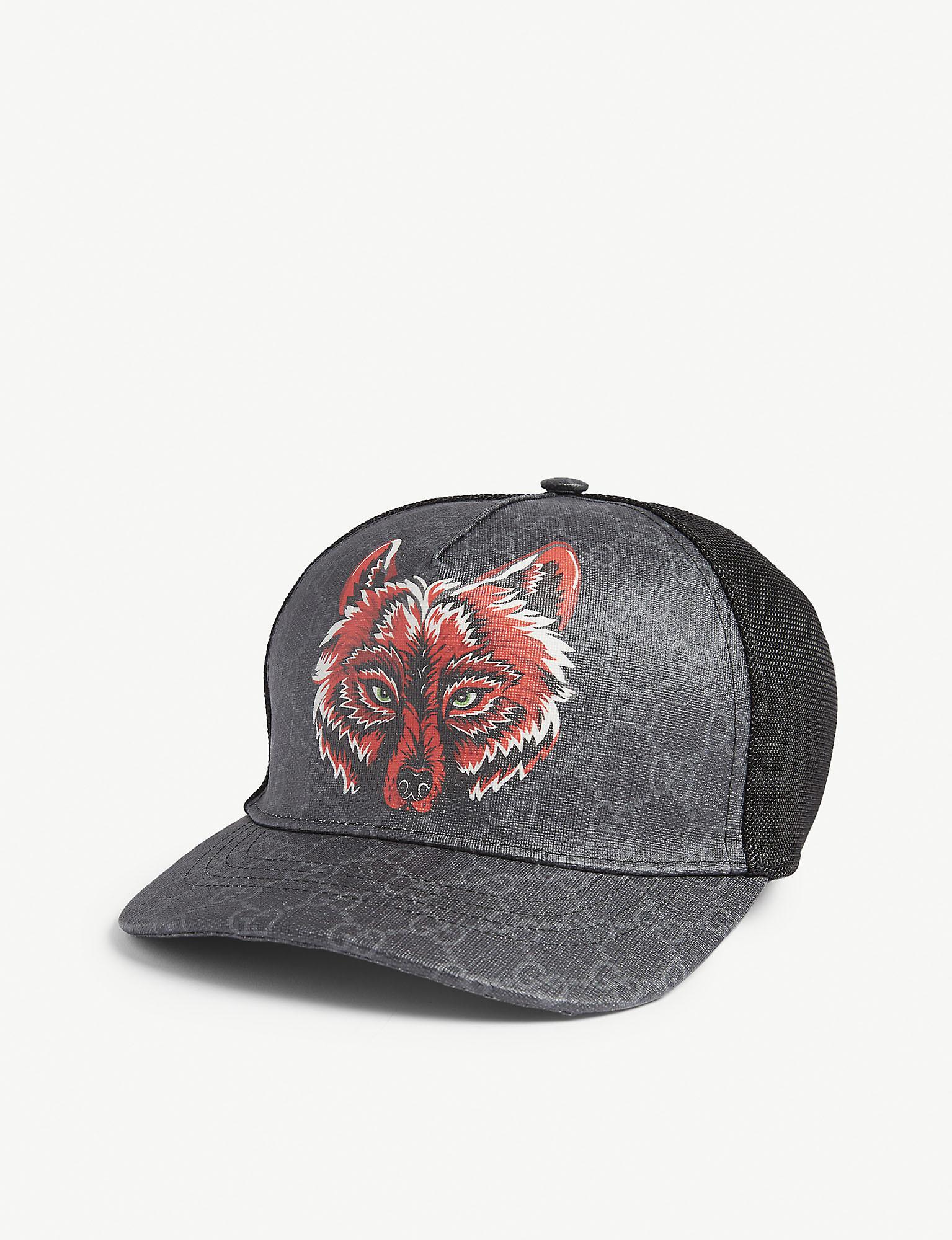 Gucci Fox Logo GG Supreme Canvas And Mesh Cap in Black for Men | Lyst