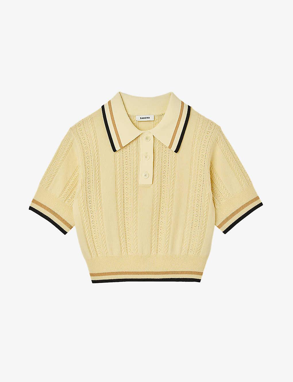 Sandro Knitted Wool And Cashmere-blend Polo Shirt in Natural | Lyst