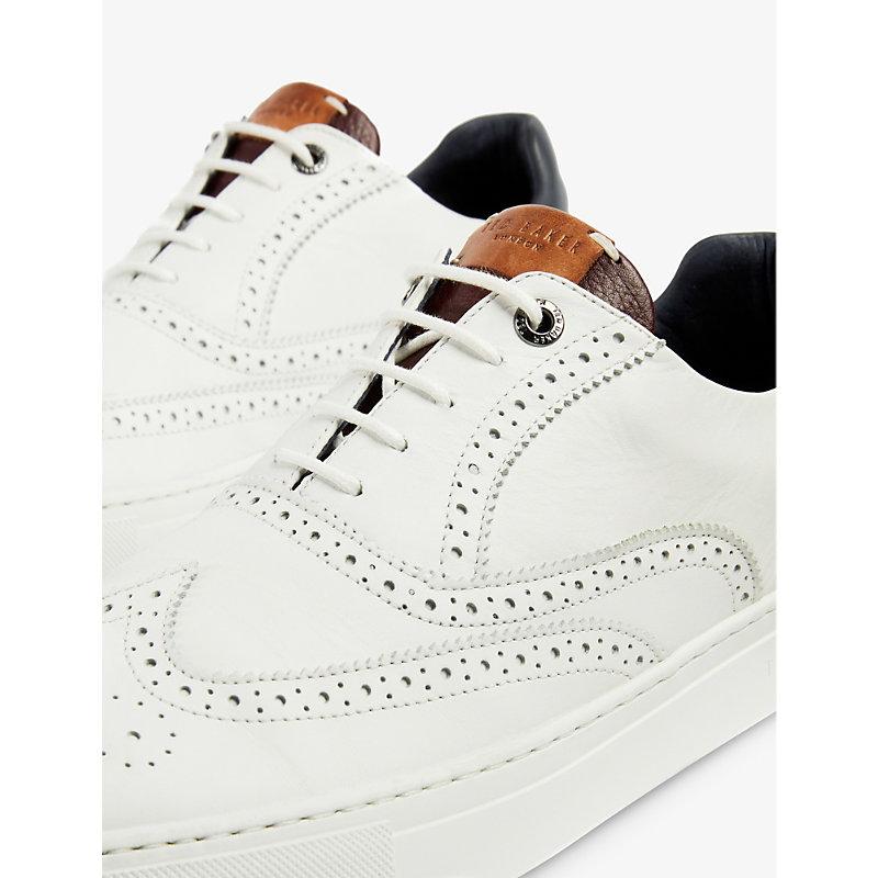 Ted Baker Dennton Brogue-embellished Leather Trainers in White for Men |  Lyst
