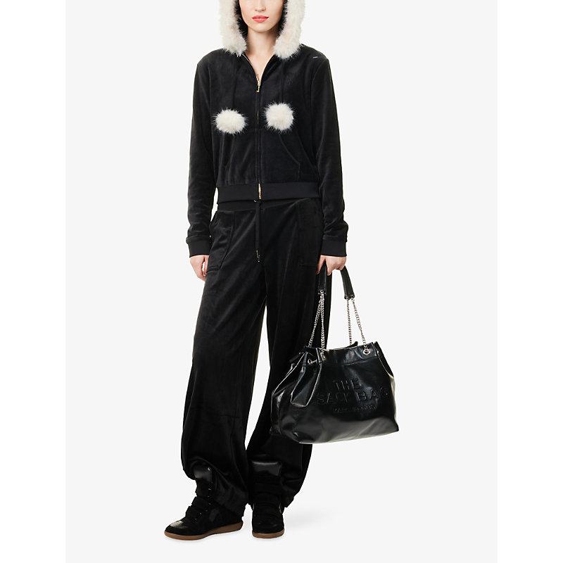 Juicy Couture Velour Fax-Fur-Trims Woven Hoodie in Black | Lyst UK
