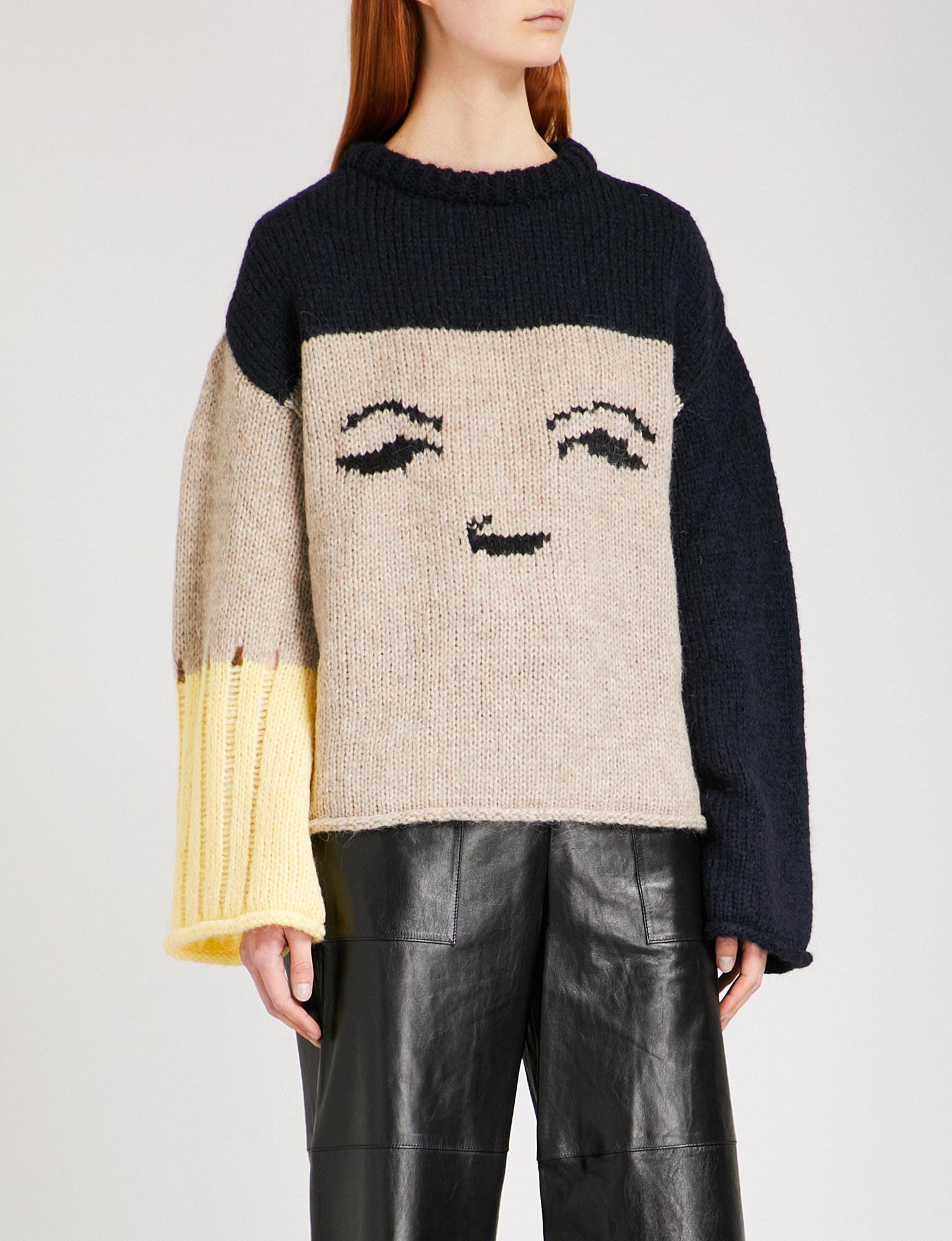 ALEXACHUNG Oversized Face-intarsia Mohair And Wool-blend Jumper - Lyst