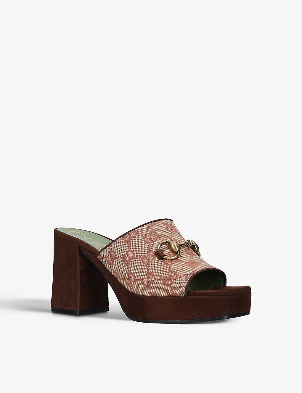 Gucci Houdan Canvas And Suede Platform Sandals in Brown | Lyst