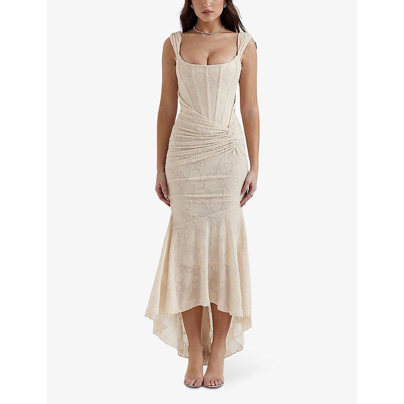 house of cb women's cesca floral-print corseted stretch-woven maxi dress House Of Cb Cesca Floral-print Corseted Stretch-woven Maxi Dres in White