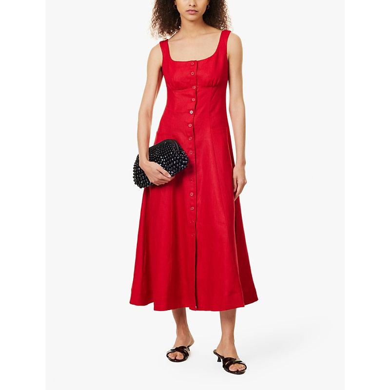 Reformation Louisa Scoop-Neck Linen Maxi Dress in Red Lyst