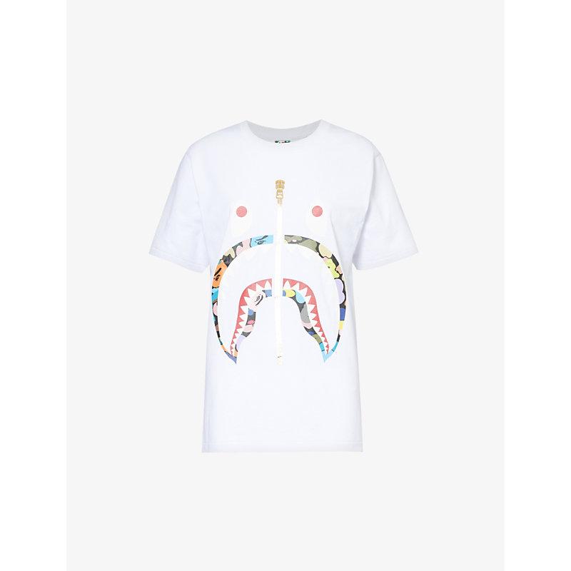 A Bathing Ape Camo Shark-print Cotton-jersey T-shirt in White | Lyst