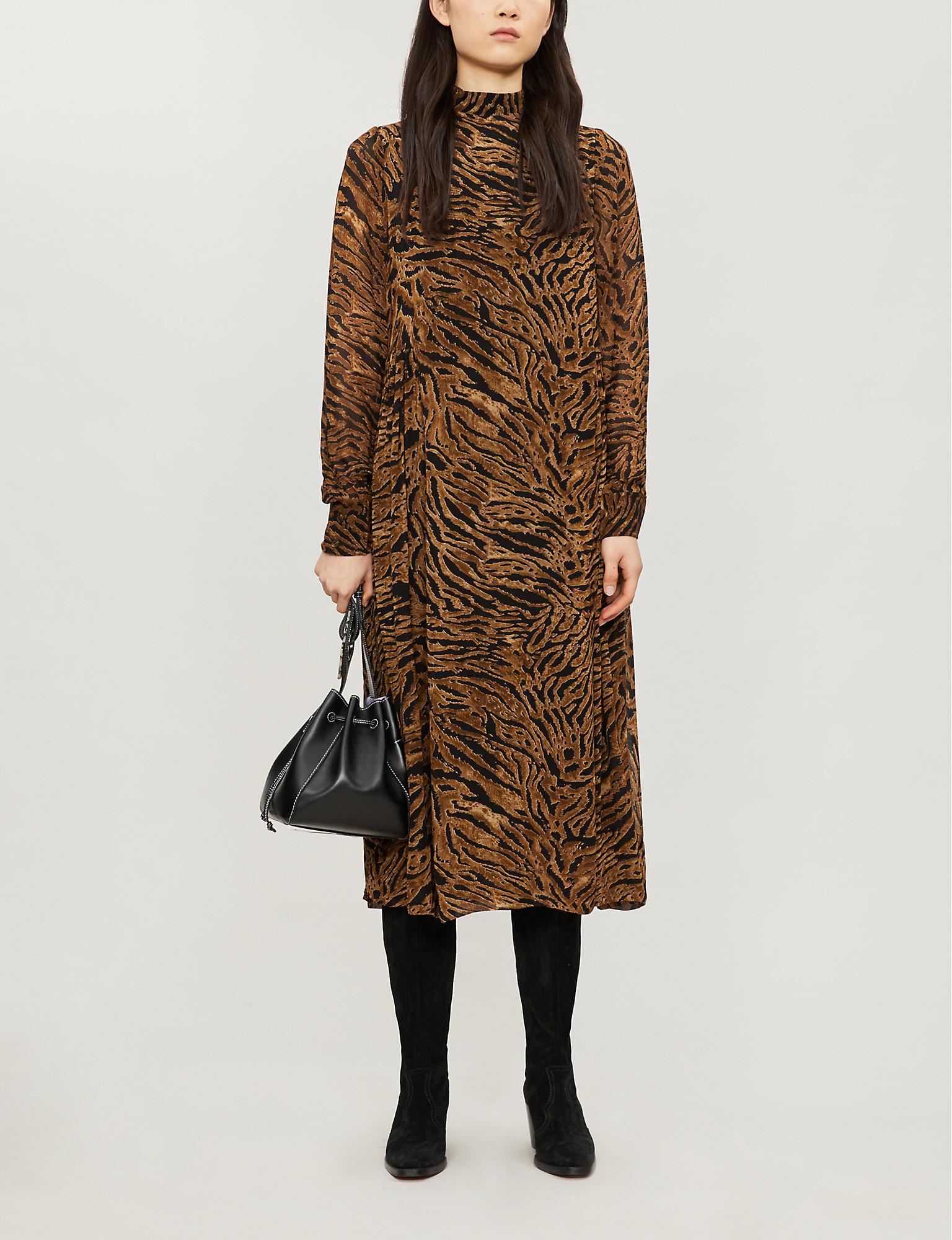 tiger high neck midi dress
