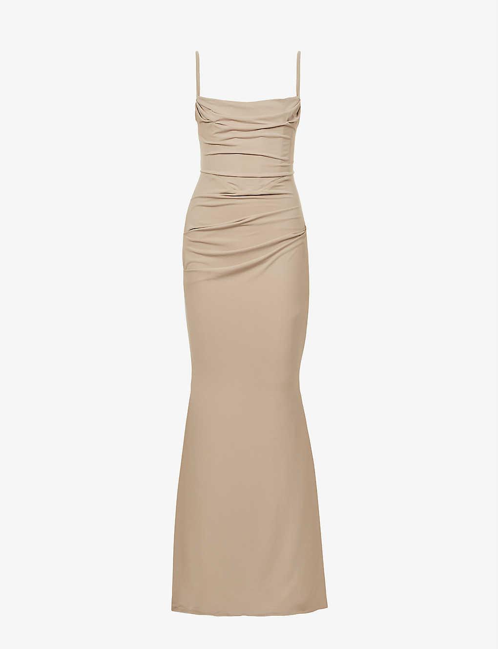 House Of Cb Milena Corset Stretch-jersey Maxi Dress in Natural | Lyst