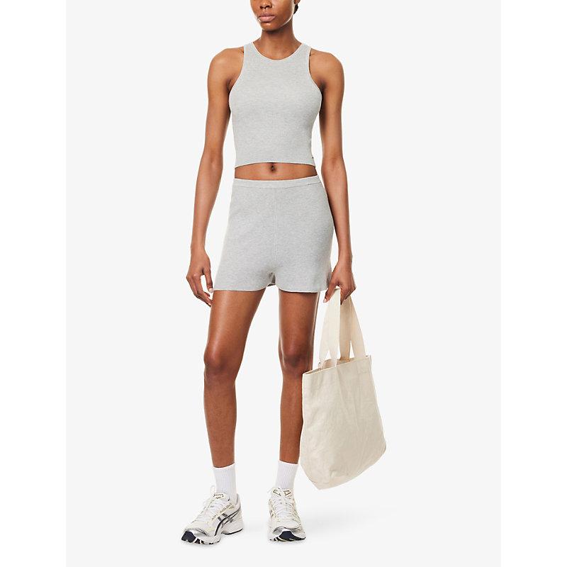 【ADANOLA】Knit Crop Shorts Rib Knit Crop Shorts - Graphite Grey