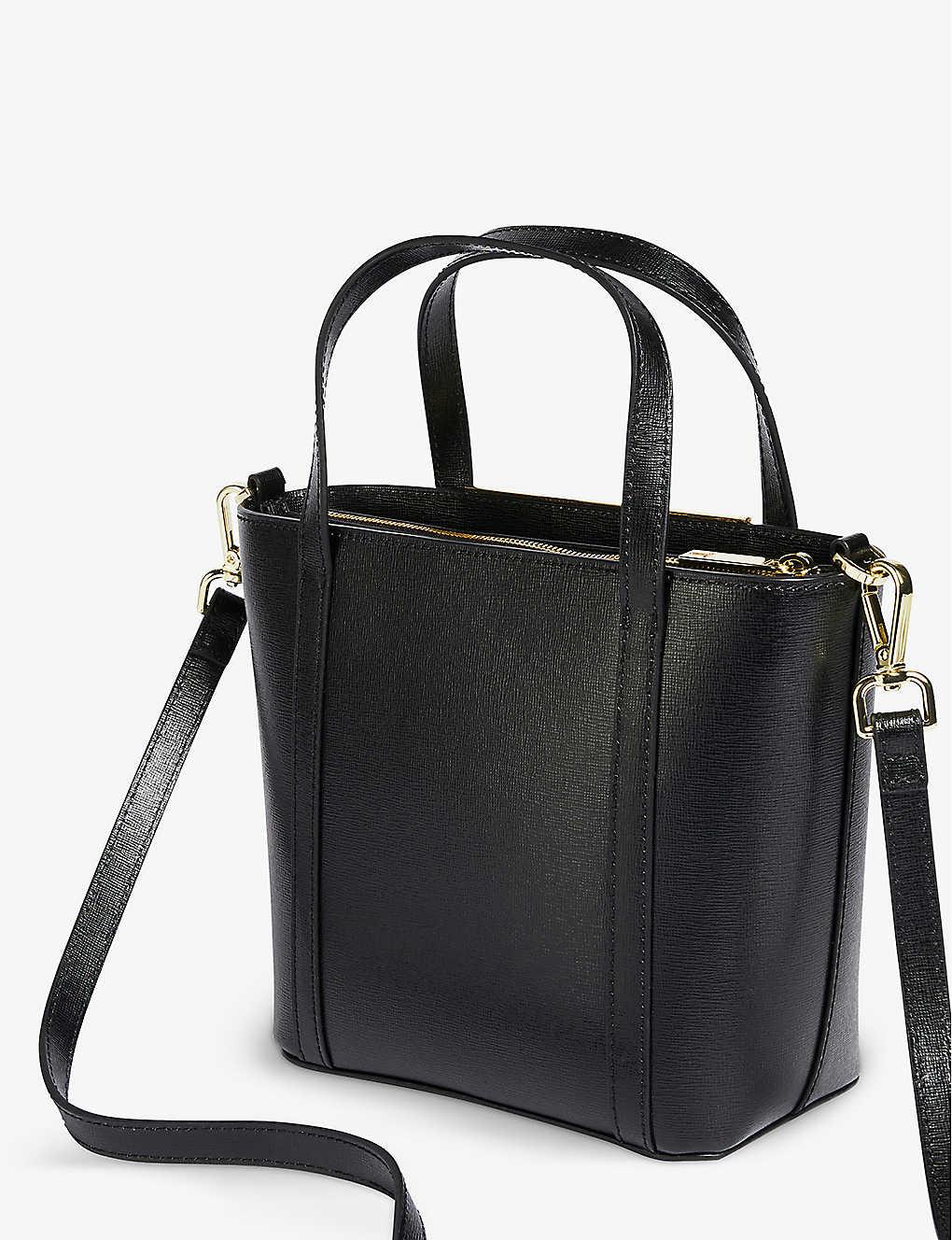 Ted Baker Krysten Bar-detail Saffiano Leather Mini Tote Bag In Black |  ModeSens