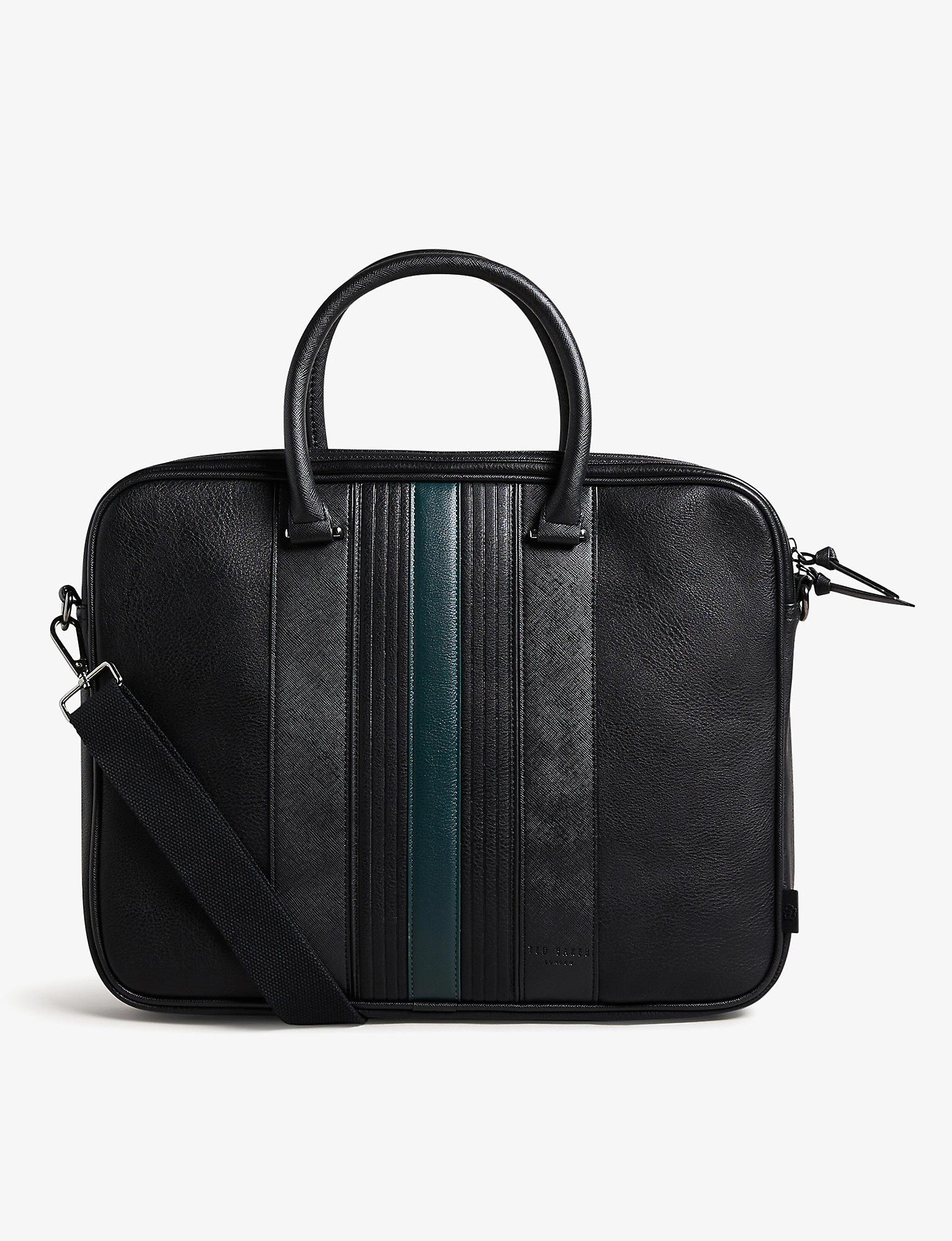 Ted Baker Nevver Striped Pu Leather Document Bag in Black for Men | Lyst