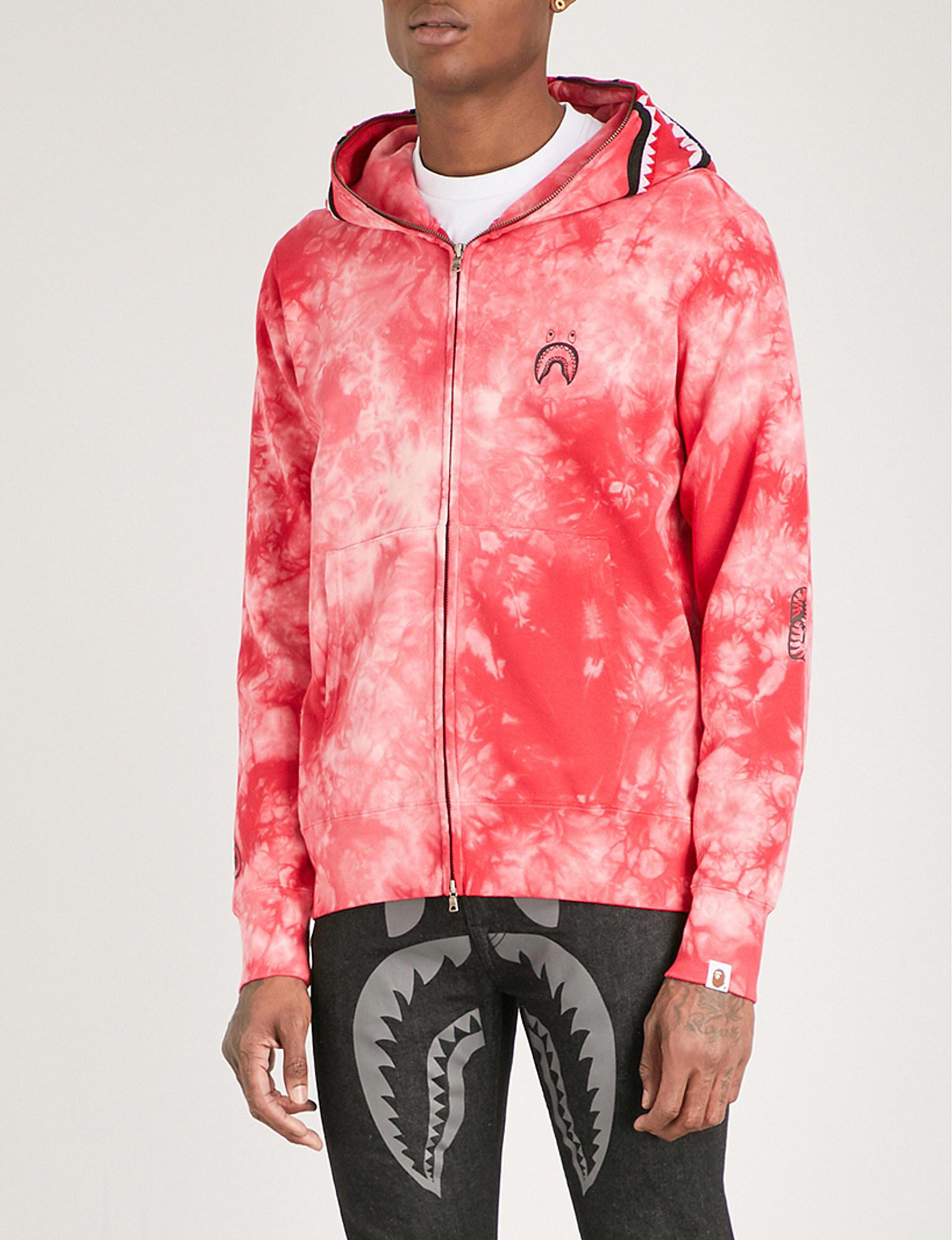 A Bathing Ape Tie-dye Shark Cotton-jersey Hoody in Red for Men - Lyst