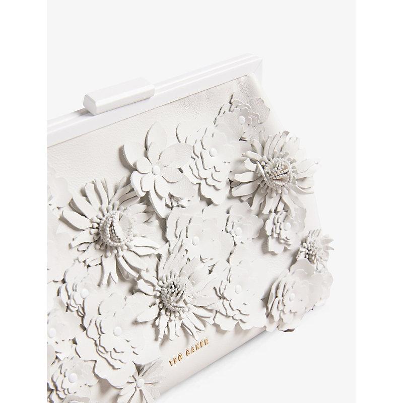 Ted Baker Felorr Floral-applique Leather Clutch Bag in White | Lyst