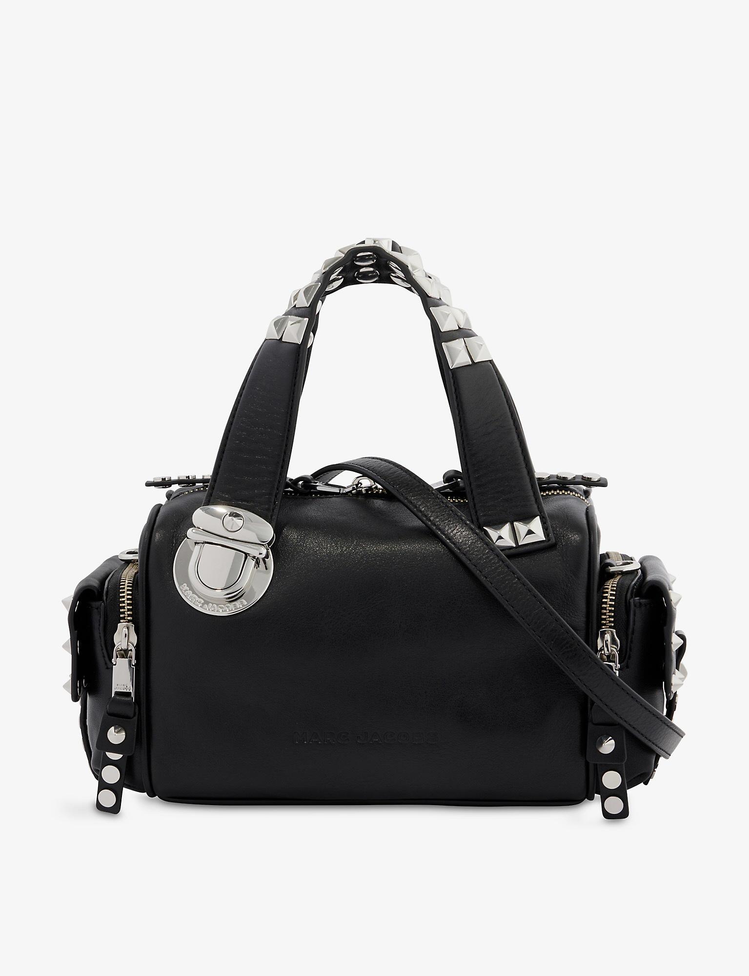 Marc Jacobs Black & Silver Pushlock Leather Small Satchel Bag Purse  & Dust Bag