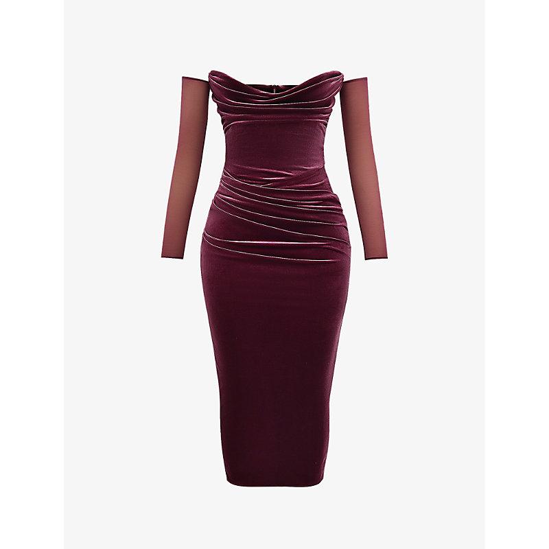house of cb red velvet dress HOUSE OF CB Women's Aria Long Sleeve Chenille Gown - Red