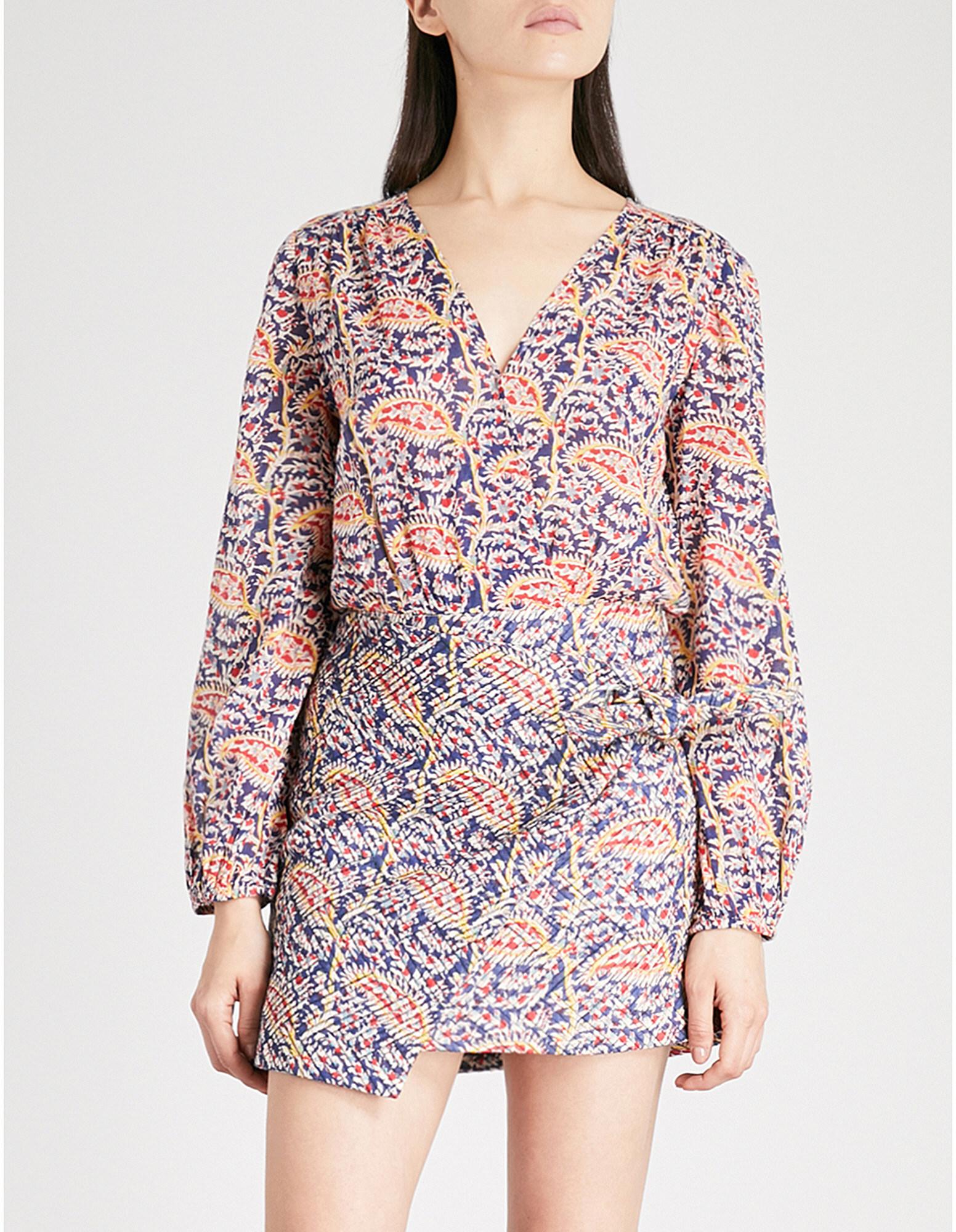 Ba&sh Rya Printed Cotton Mini Dress in Blue | Lyst