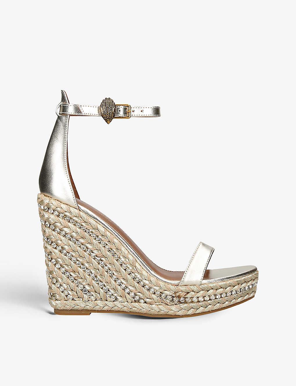 Kurt Geiger Shoreditch Crystalembellished Wedge Leather Sandals in