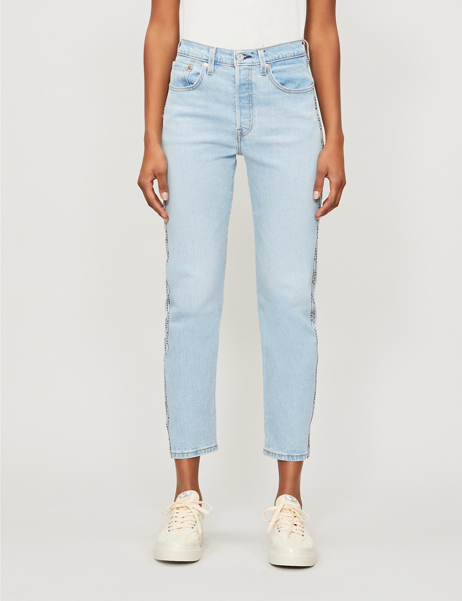 Levi's Denim 501 Cropped Straight High-rise Jeans in Blue - Lyst