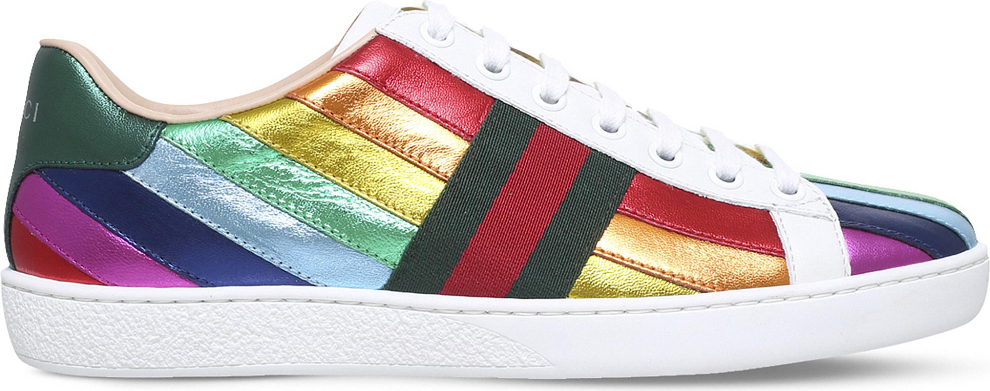 Gucci New Ace Rainbow Leather Trainers 
