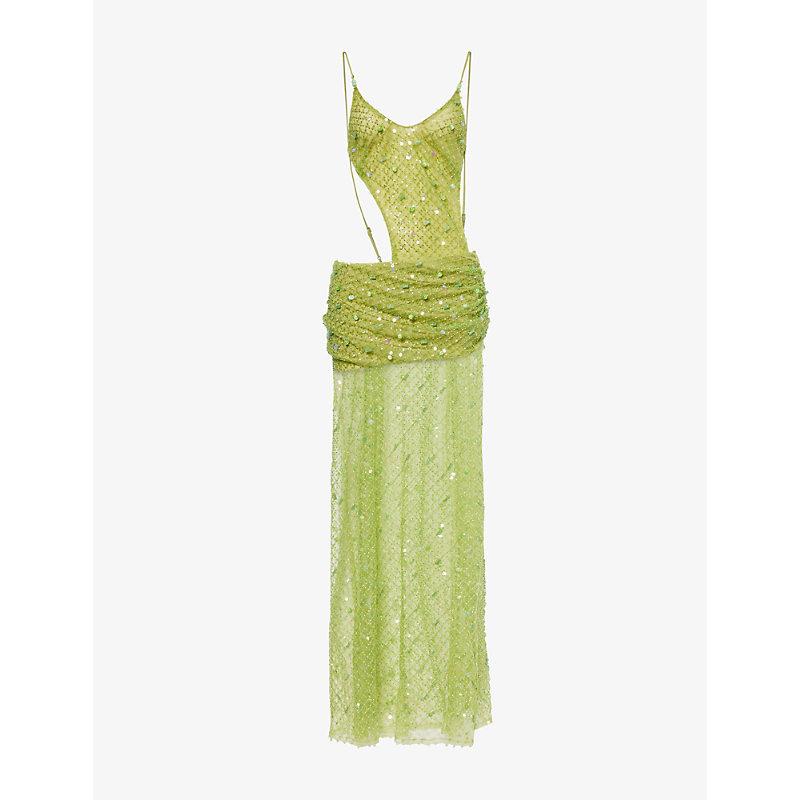 green emerald velvet dress Stellar Asymmetric Beaded Maxi Dress | Jaded London main image 1