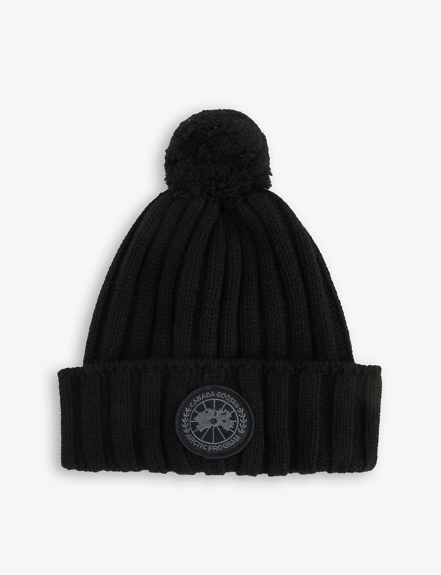 Canada Goose Pom-pom Brand-badge Wool And Cashmere-blend Beanie in Black |  Lyst