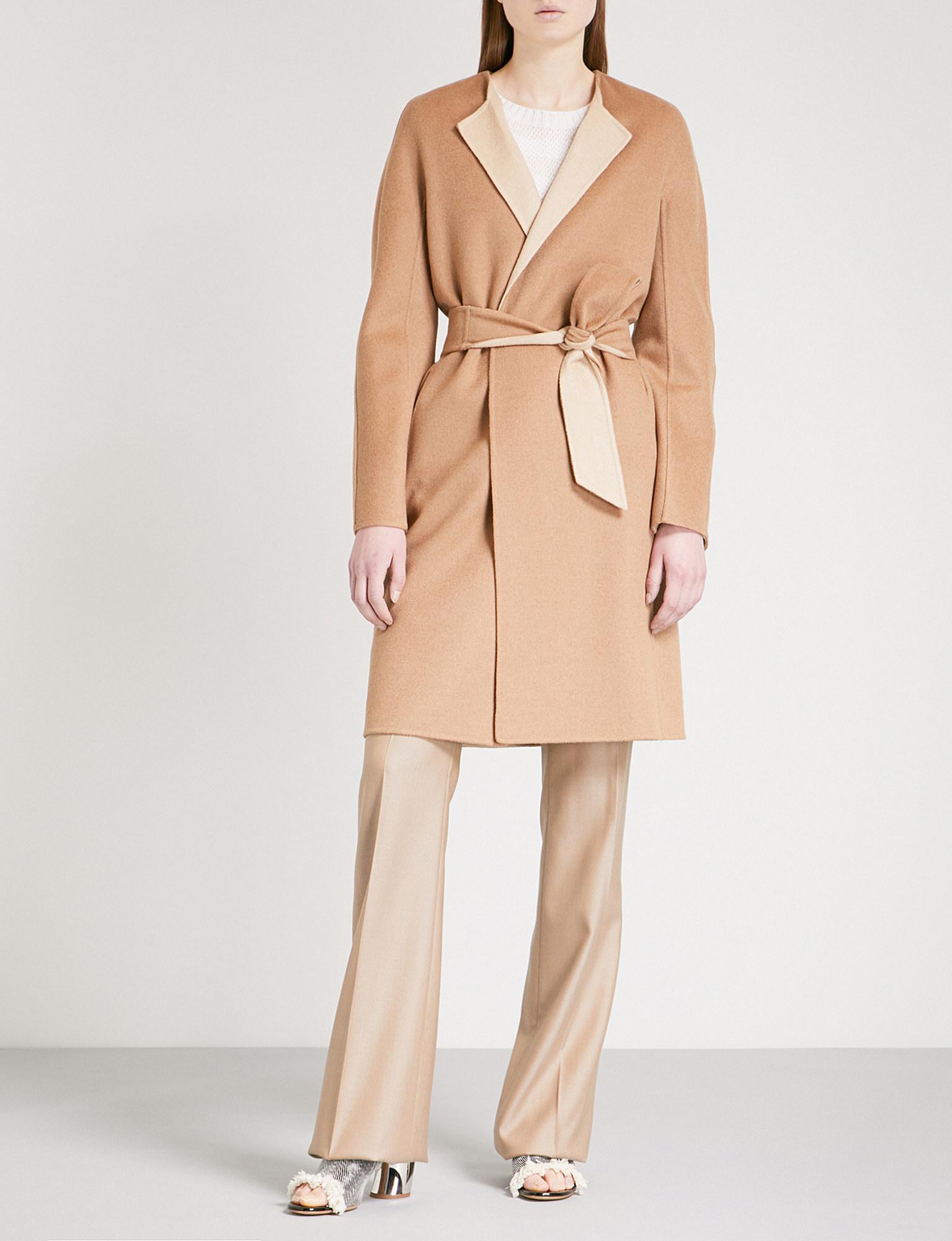 Max Mara Alice Camel Hair And Wool-blend Wrap Coat in Natural - Lyst