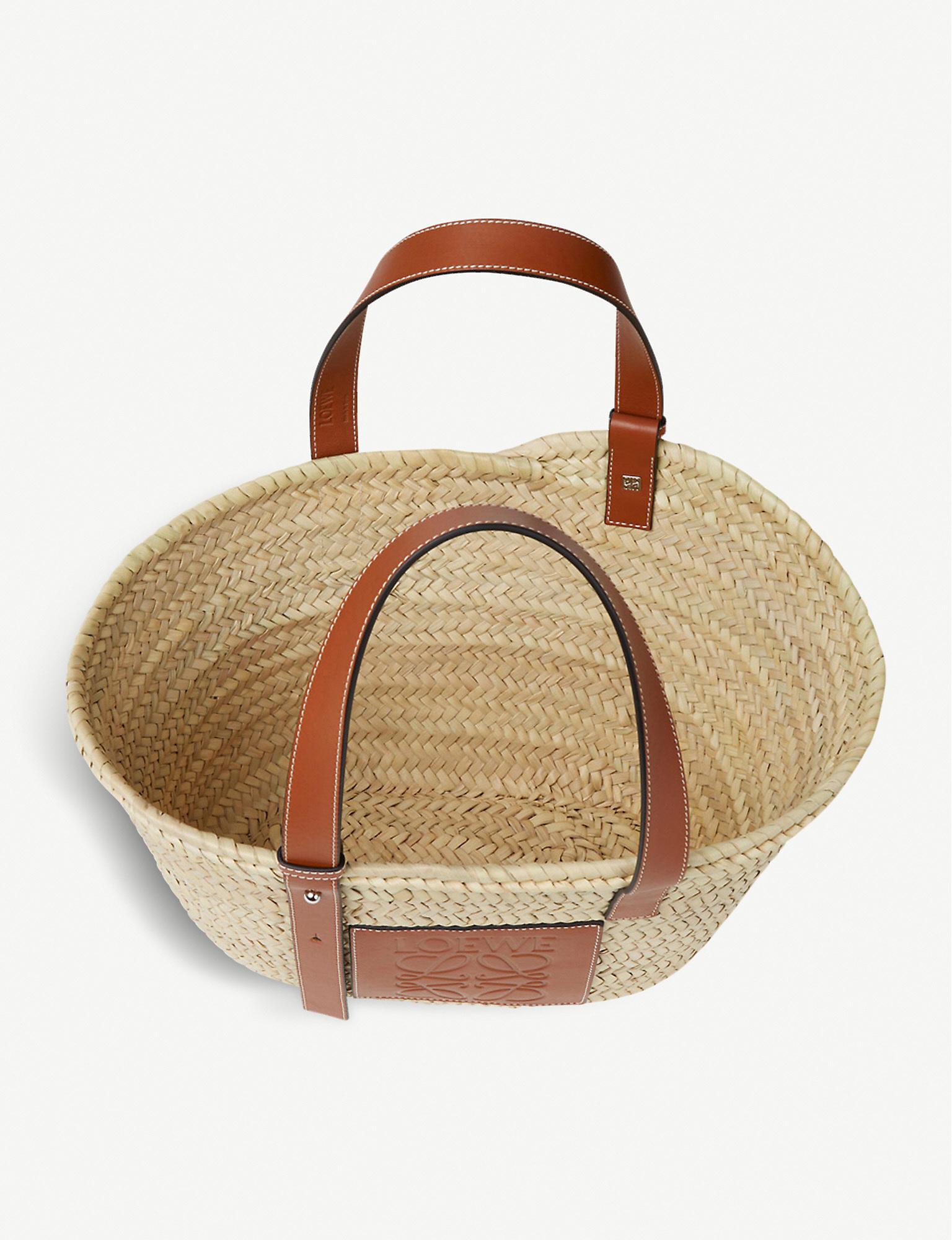 Loewe Leather Open Raffia Basket Bag in Natural/Tan (Brown) | Lyst
