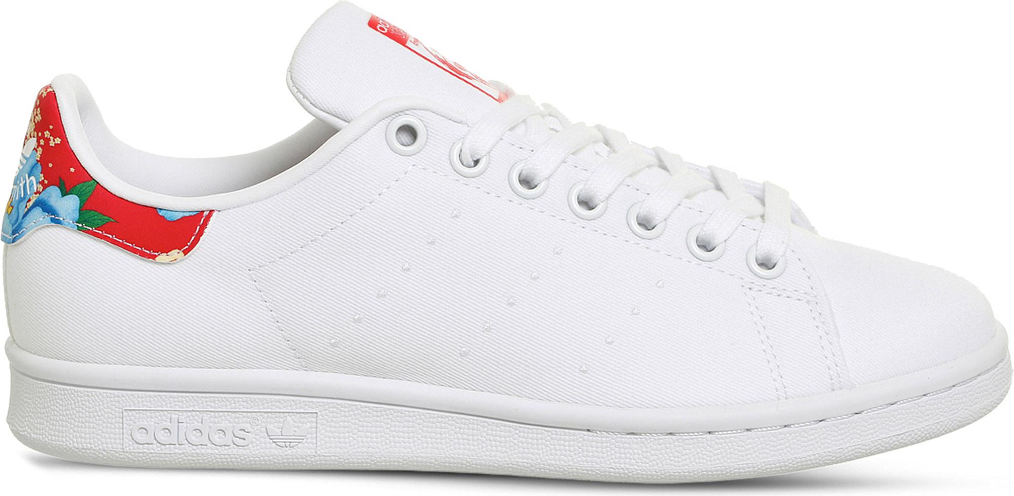 adidas Originals Stan Smith Floral Canvas Trainers in White | Lyst