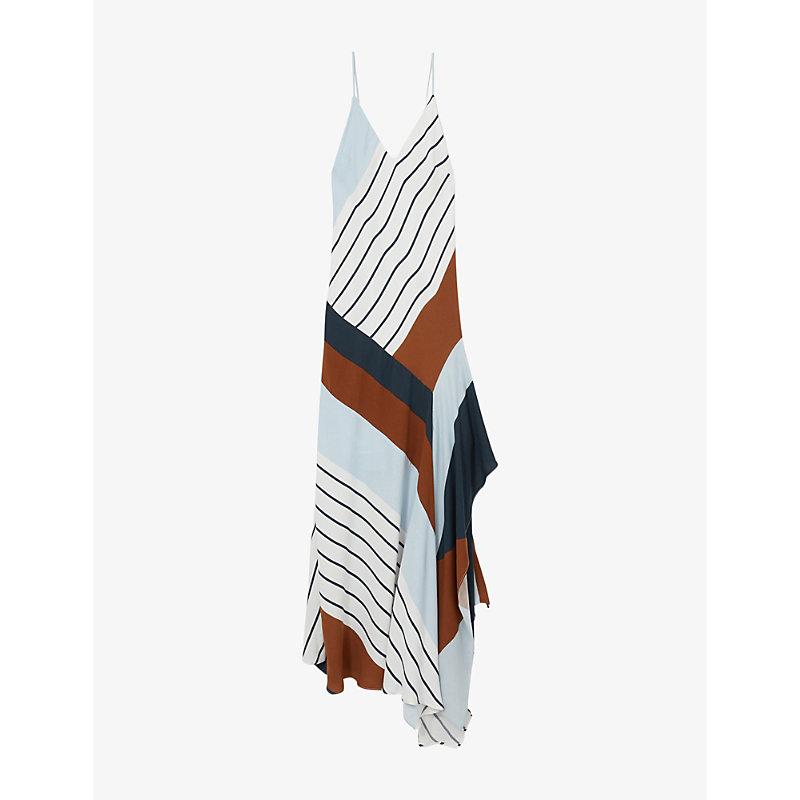 【海外限定】REISSドレス☆Hallia Stripe-Print Handkerchief Ma Reiss Stripe-Print Handkerchief Maxi Dress in Blue/Brown - REISS