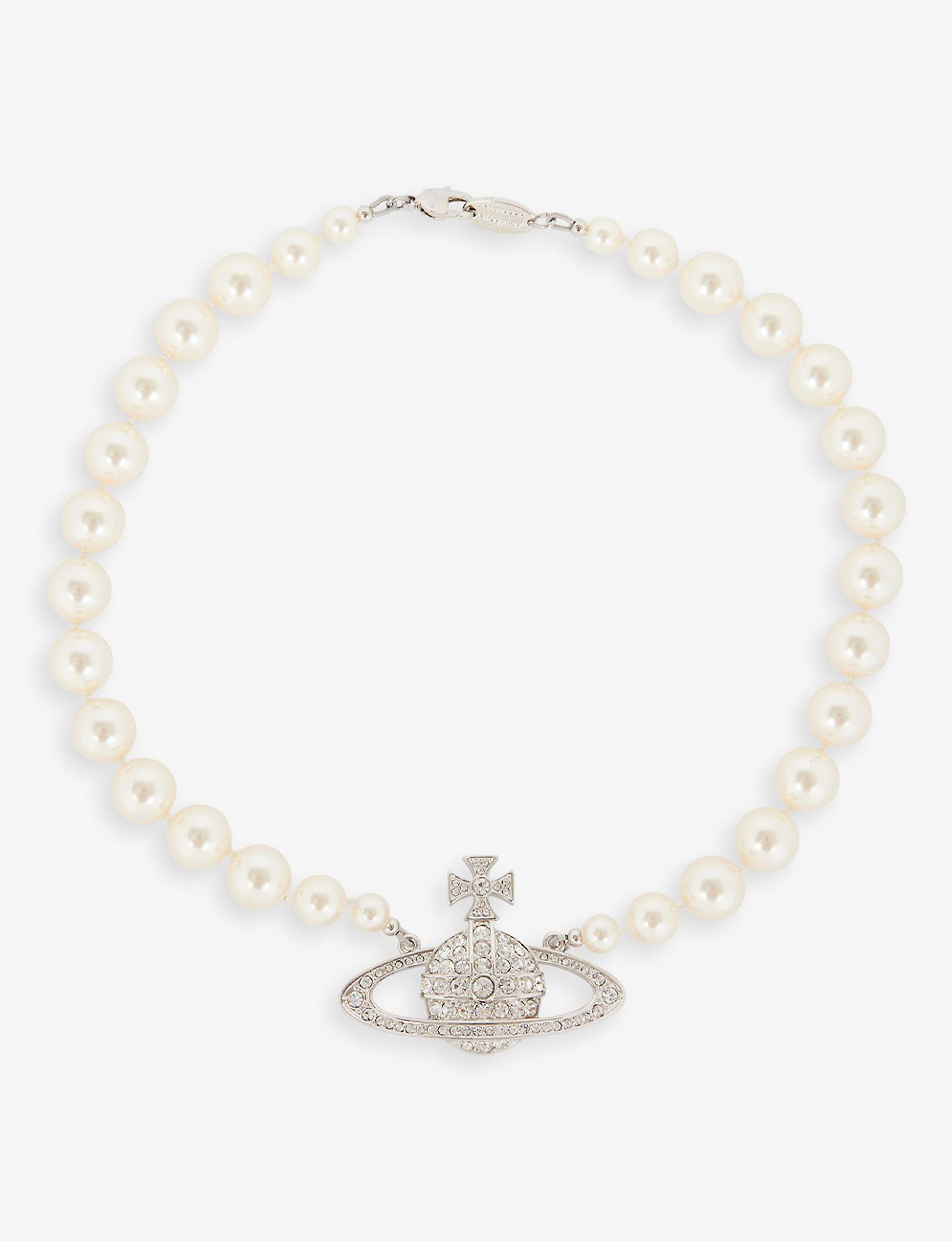 Vivienne Westwood One Row Pearl Bas Relief Brass Choker | Lyst Canada