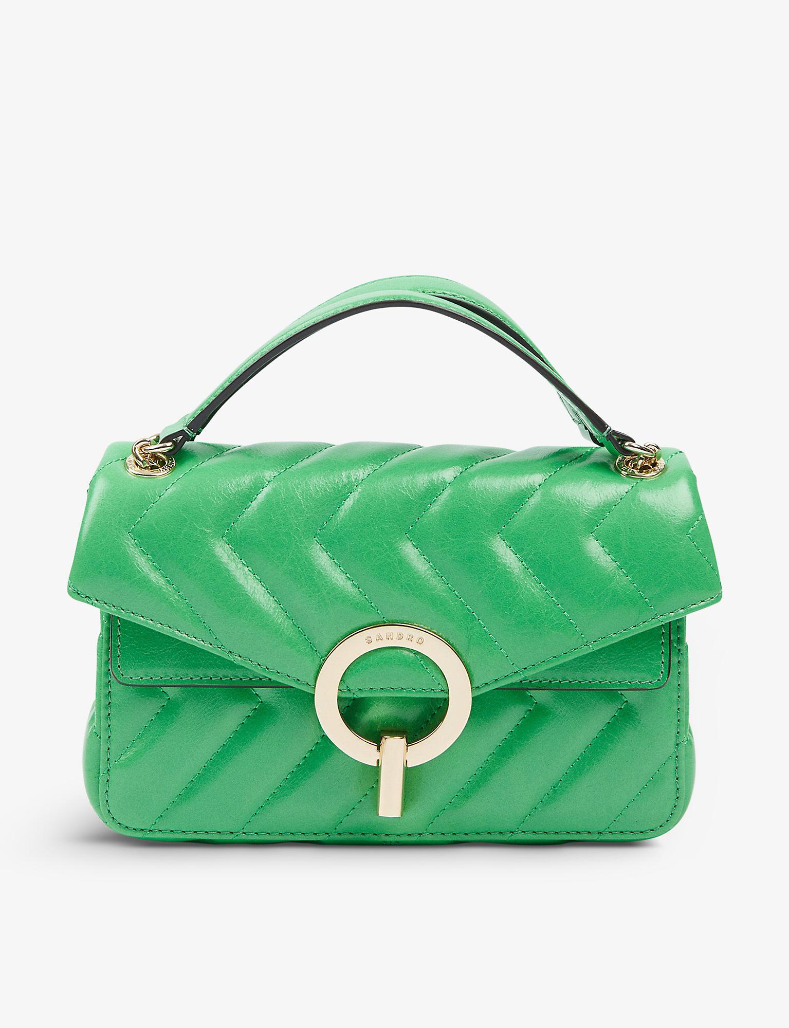 Sandro Yza Quilted Leather Shoulder Bag in Green | Lyst