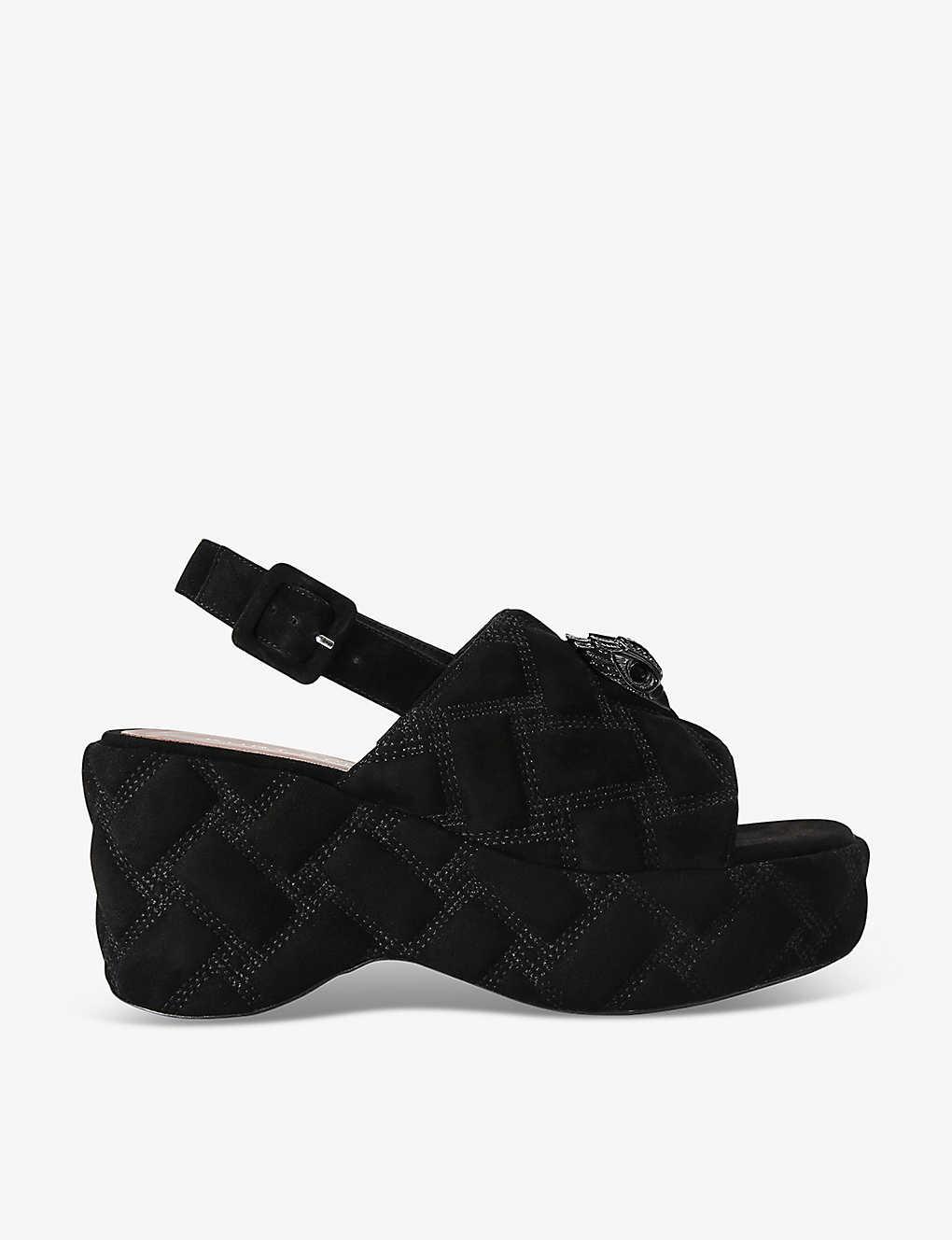 Kurt Geiger Kensingston Quilted Suede Wedge Sandals in Black Lyst UK