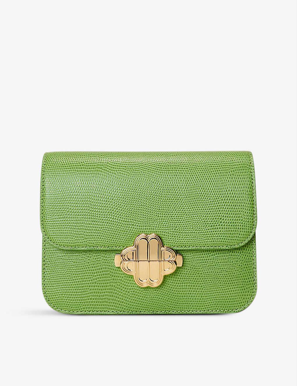 Maje Cloverclasp Lizardembossed Leather Crossbody Bag in Green Lyst