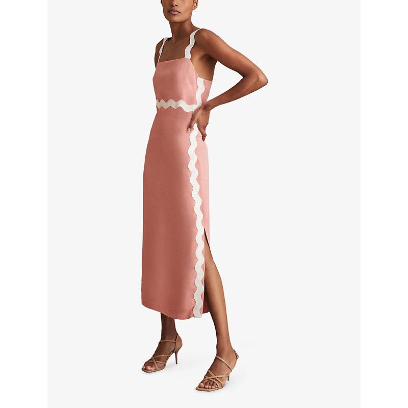 Reiss Asher Wave-Trim Crepe Midi Dress in Pink | Lyst UK