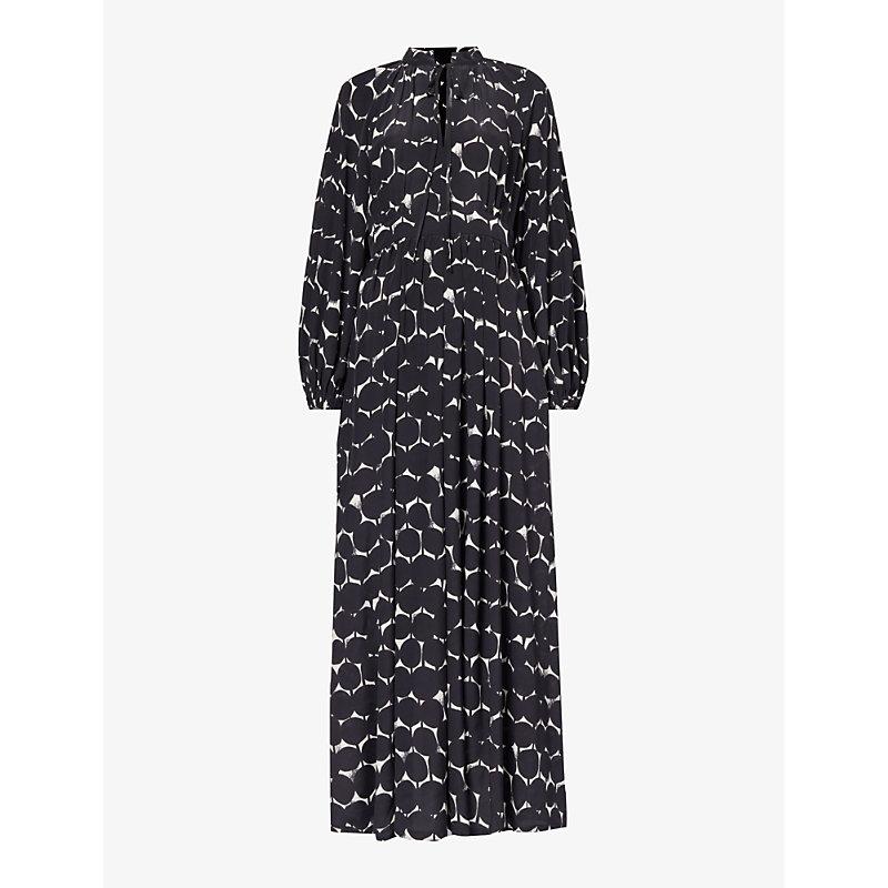 ☆DT☆入手困難☆上品Silk Long Dress/URBANIA/MaxMara Max Mara Urbania Dot Print Long Sleeve Silk Maxi Dress