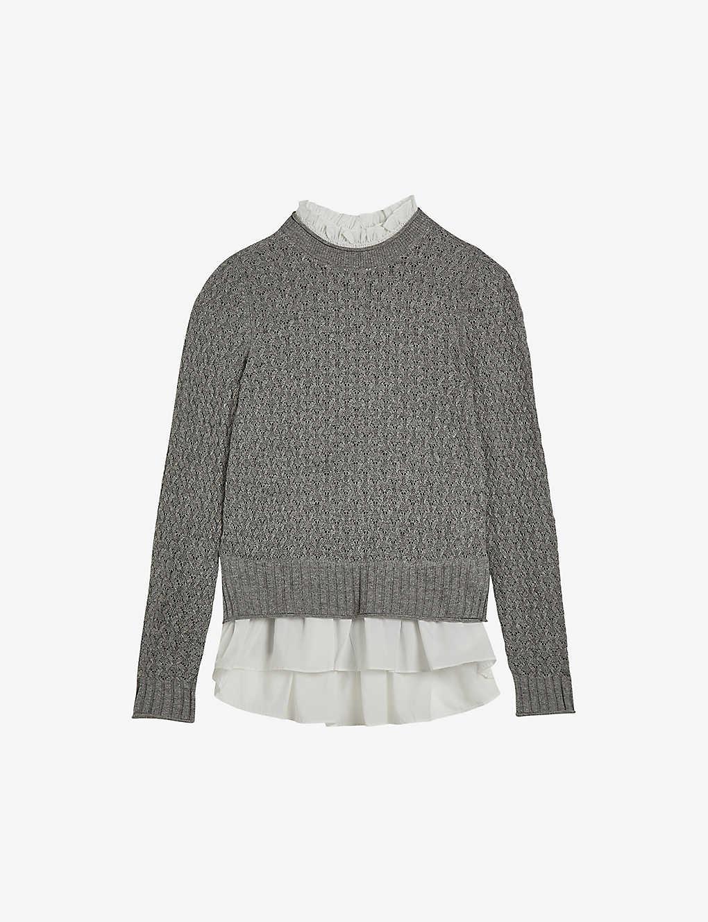 Ted Baker Holina Ruffle neck Shirt hem Knitted Jumper in Grey Lyst UK