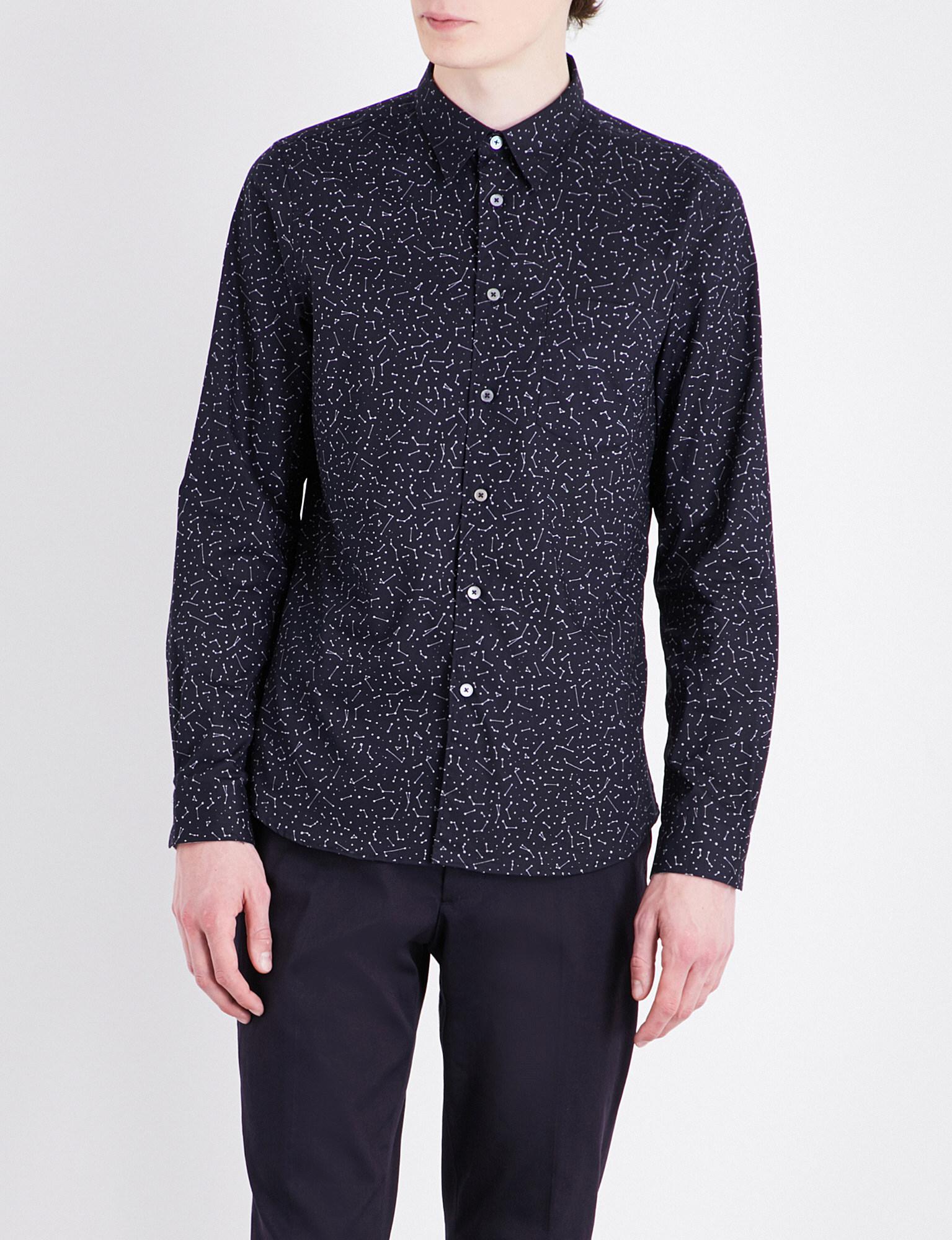 PS by Paul Smith Constellation-print Tailored-fit Cotton Shirt in Navy ...