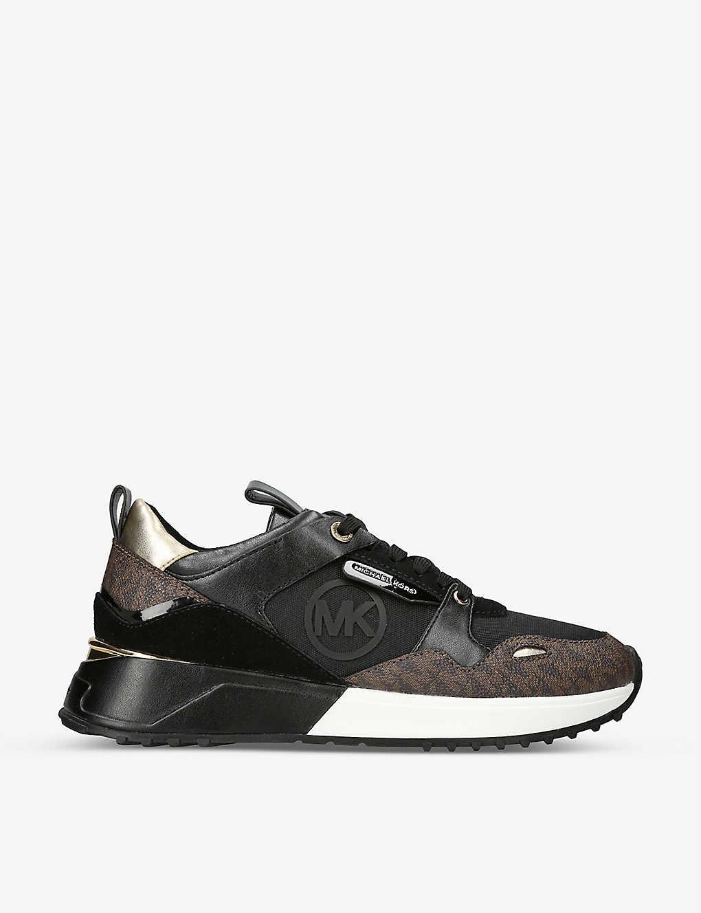 MICHAEL Michael Kors Theo Monogram Leather And Canvas Trainers in Black ...