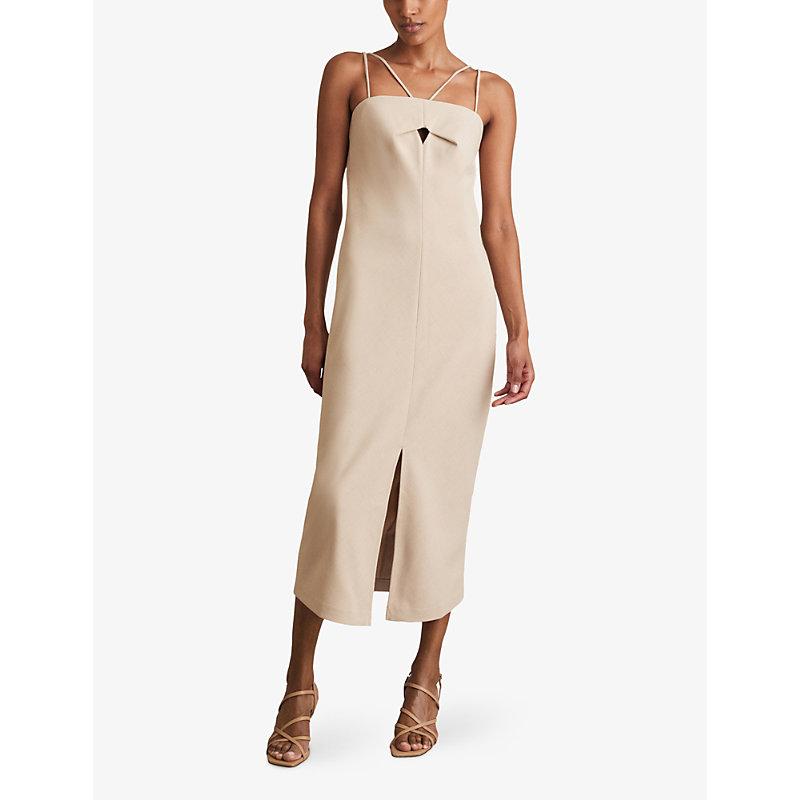【海外限定】REISSドレス☆Juni Double strap Cut Out Midi Dres Reiss Juni Double Strap Cut-Out Midi Dress - Stone Neutral