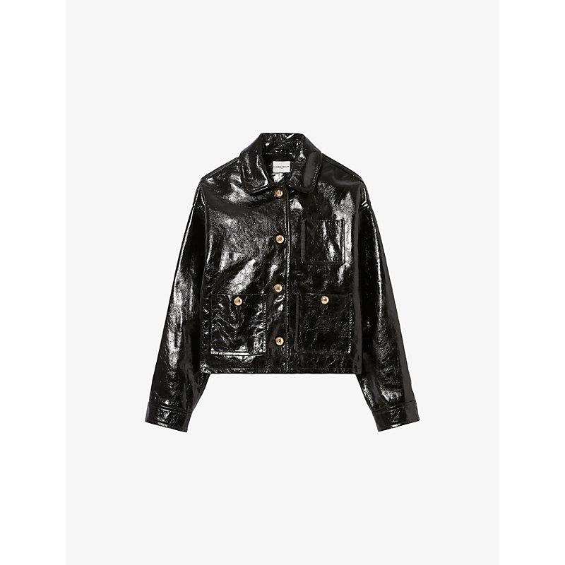 Claudie Pierlot Collared Relaxed-Fit Leather Jacket in Black | Lyst